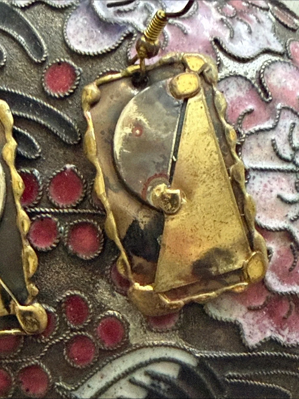 Antique brass and silver artist created Geometric Drop Earrings -pierced